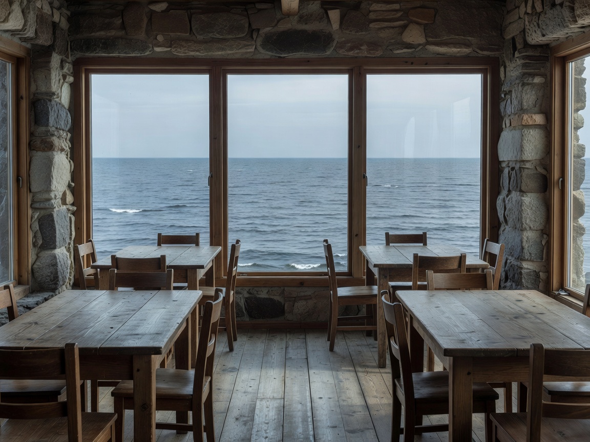 Estonian coastal restaurant dining room facing the Baltic Sea