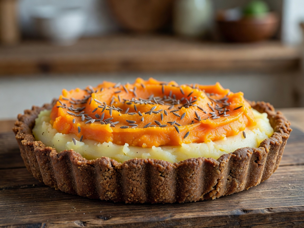 Latvian Sklandrausis carrot and potato rye tart with caraway